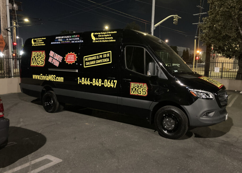 partial vehicle graphics installed on mercedez benz sprinter by stay up sign company