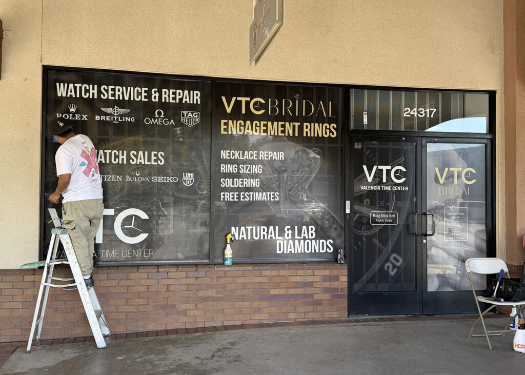 perforated window graphics for Valencia Time Center