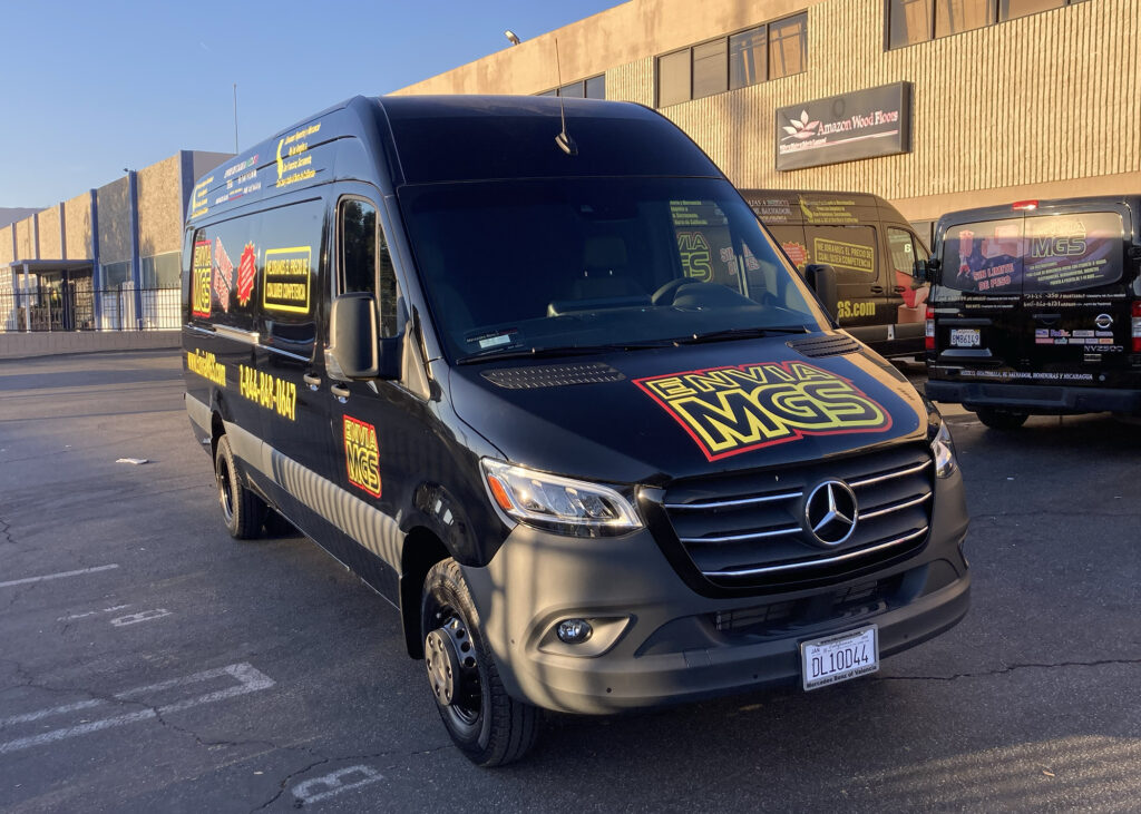 spot graphics on a mercedes benz sprinter by a sign company in los angeles, CA