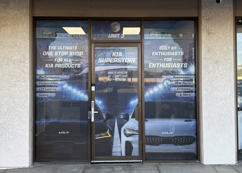 store front window graphics for car company in los angeles